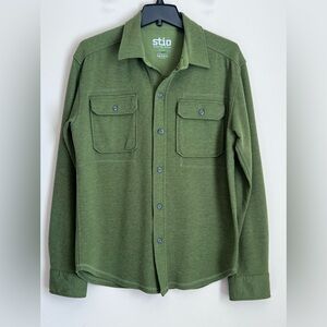 STIO Flannel Wool Blend Polartec Long Sleeve Button Shirt Mens Medium Green